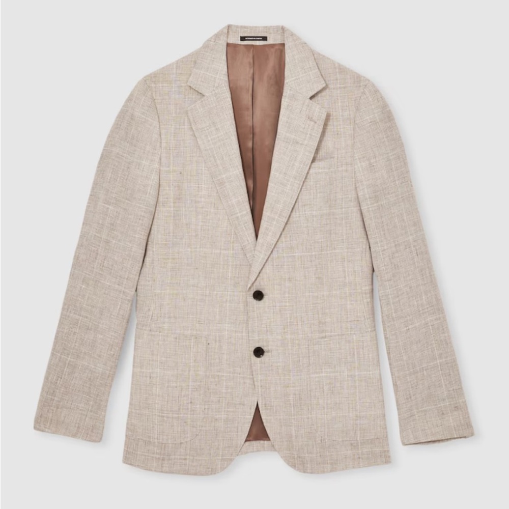Reiss Ashton Slim-fit linen single breasted checked suit blazer color oatmeal (